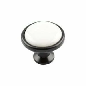 Kitchen cabinet knobs round black white porcelain 32mm