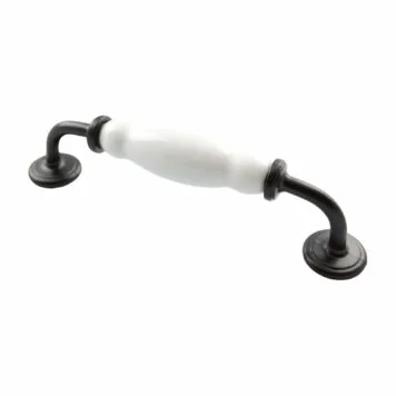 Kitchen cabinet handles black white porcelain 128mm