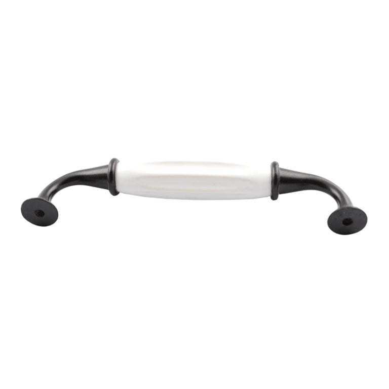 Kitchen handles black white porcelain 128mm