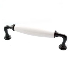 Kitchen cabinet handles black white porcelain 128mm