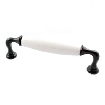 Kitchen cabinet handles black white porcelain 128mm