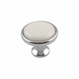 Kitchen cabinet knobs round chrome white Porcelain 32mm
