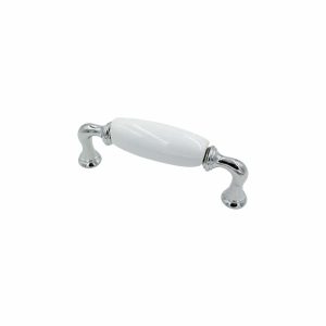 Kitchen cabinet handles chrome white Porcelain 96mm