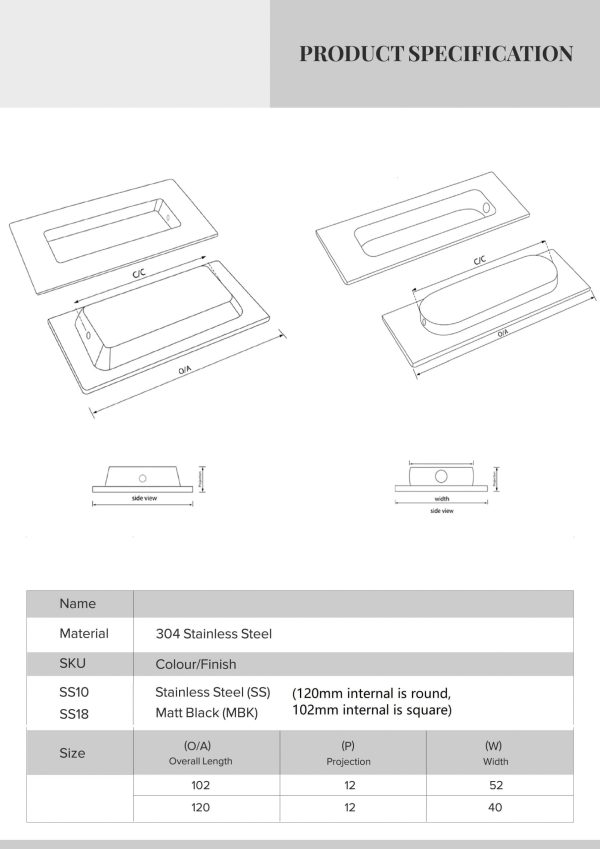 Sliding door Flush pull handle Rectangular Matt black - Image 6