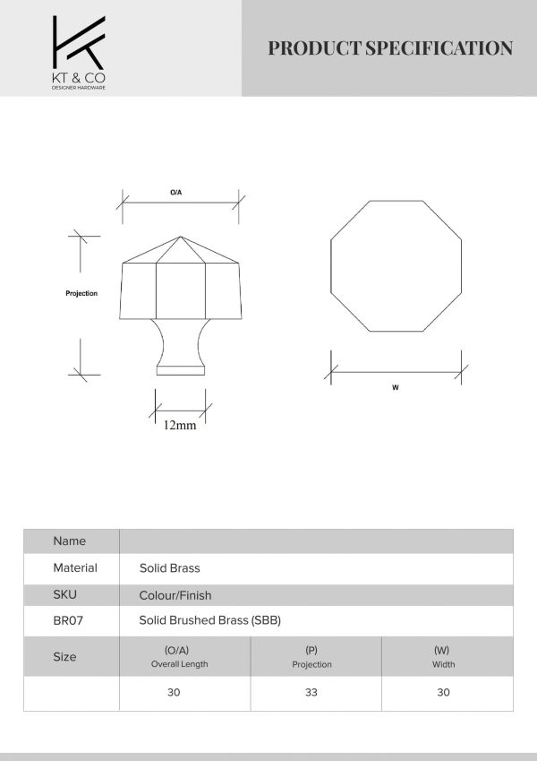 Kitchen knobs Octagon solid brass - Image 8