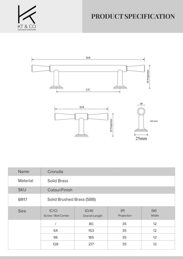 kitchen drawer handles Cronulla solid brass - Image 5
