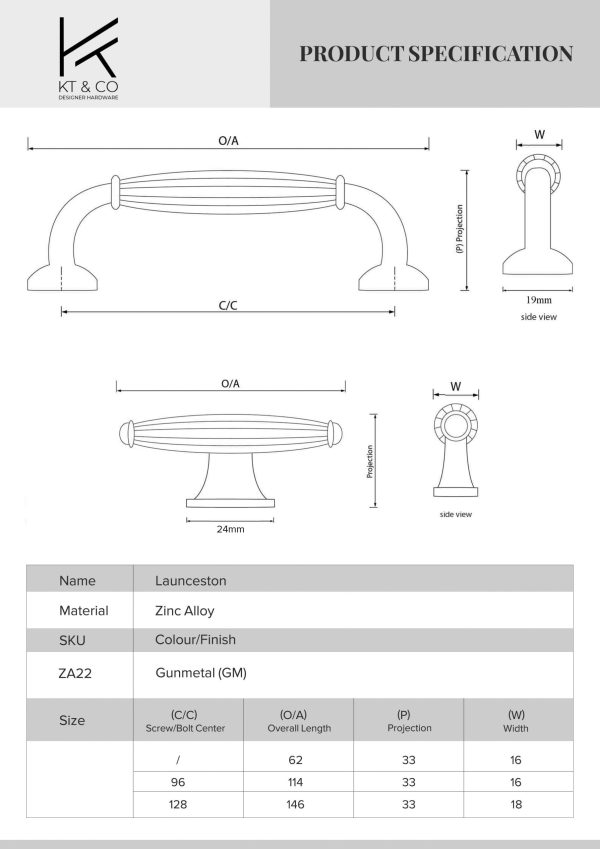 KT&CO Kitchen drawer handles hampton style gunmetal grey Launceston - Image 4