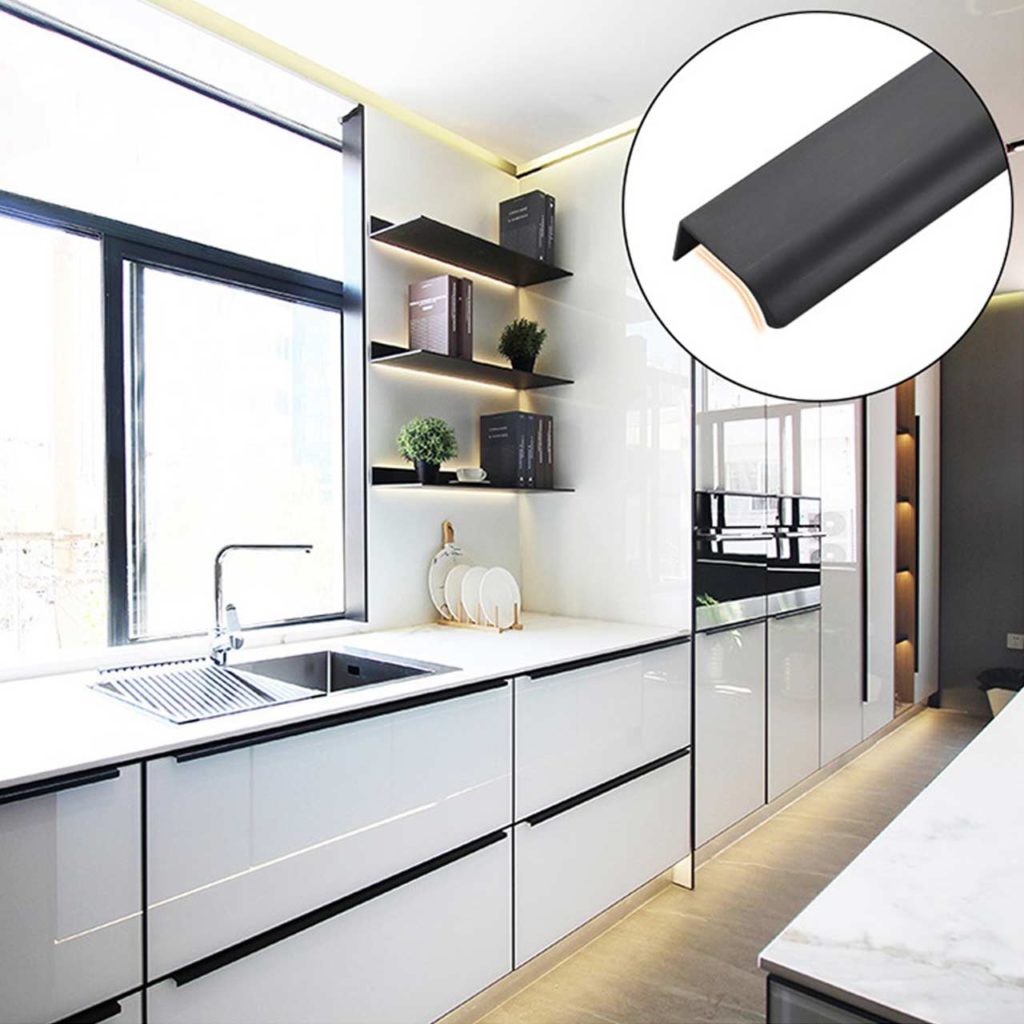 Contemporary Kitchen lip pull handles Matt Black