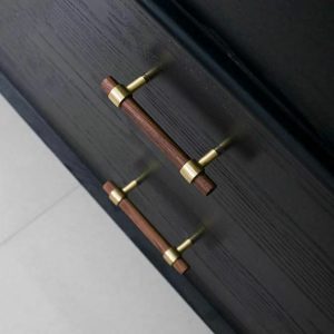kitchen drawer handles walnut wood solid brass Cable Beach