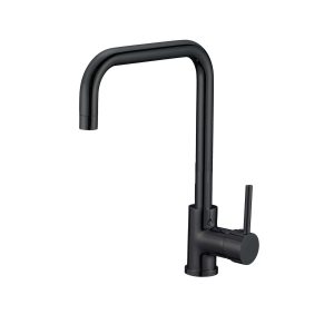 Matte Black Kitchen Tap Mixer Swivel Square Neck 330mm