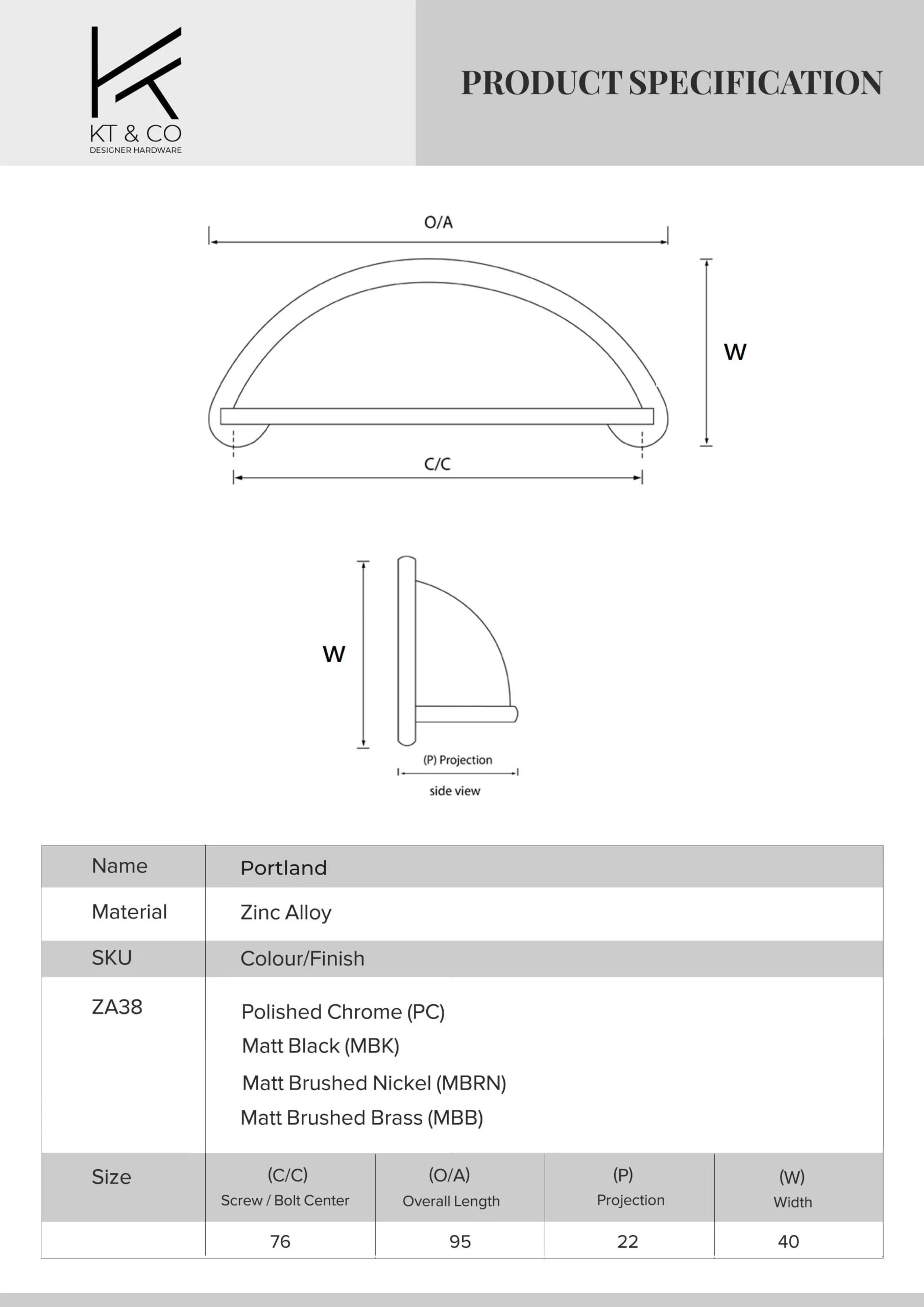 KT&CO kitchen Cup Pull Handle Portland Hampton style matte black/ brass / brushed nickel /chrome 76mm - Image 6