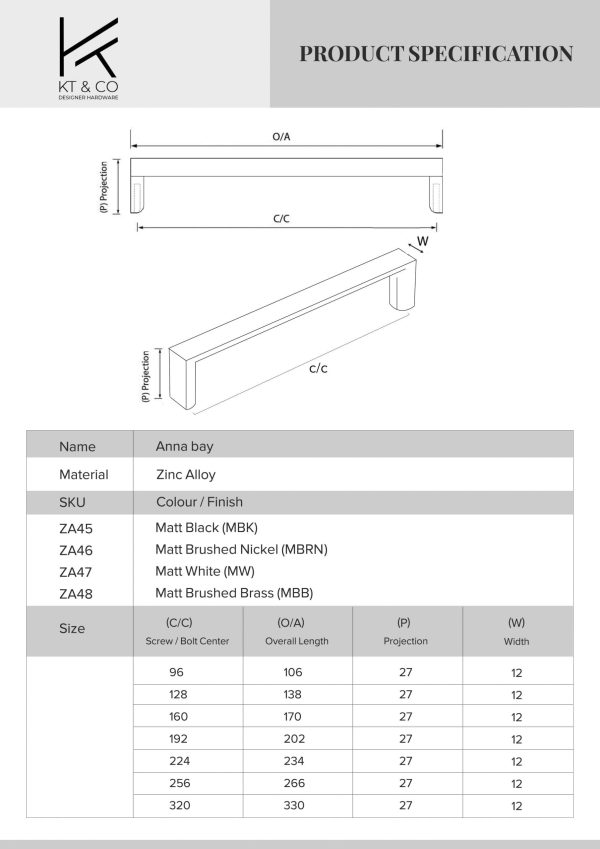 Kitchen Handles Anna bay Specification