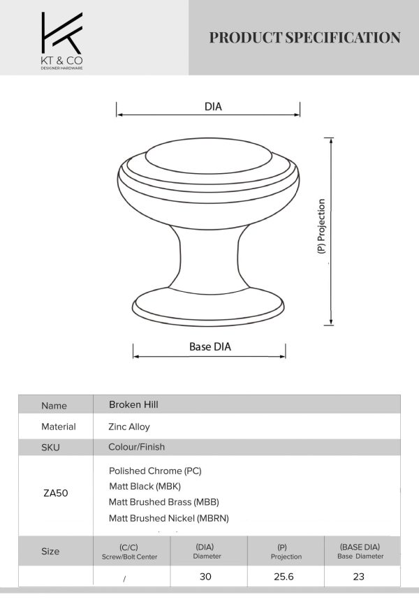Kitchen drawer knobs Broken Hill Matt black / brushed brass /Brushed nickel /Chrome - Image 2