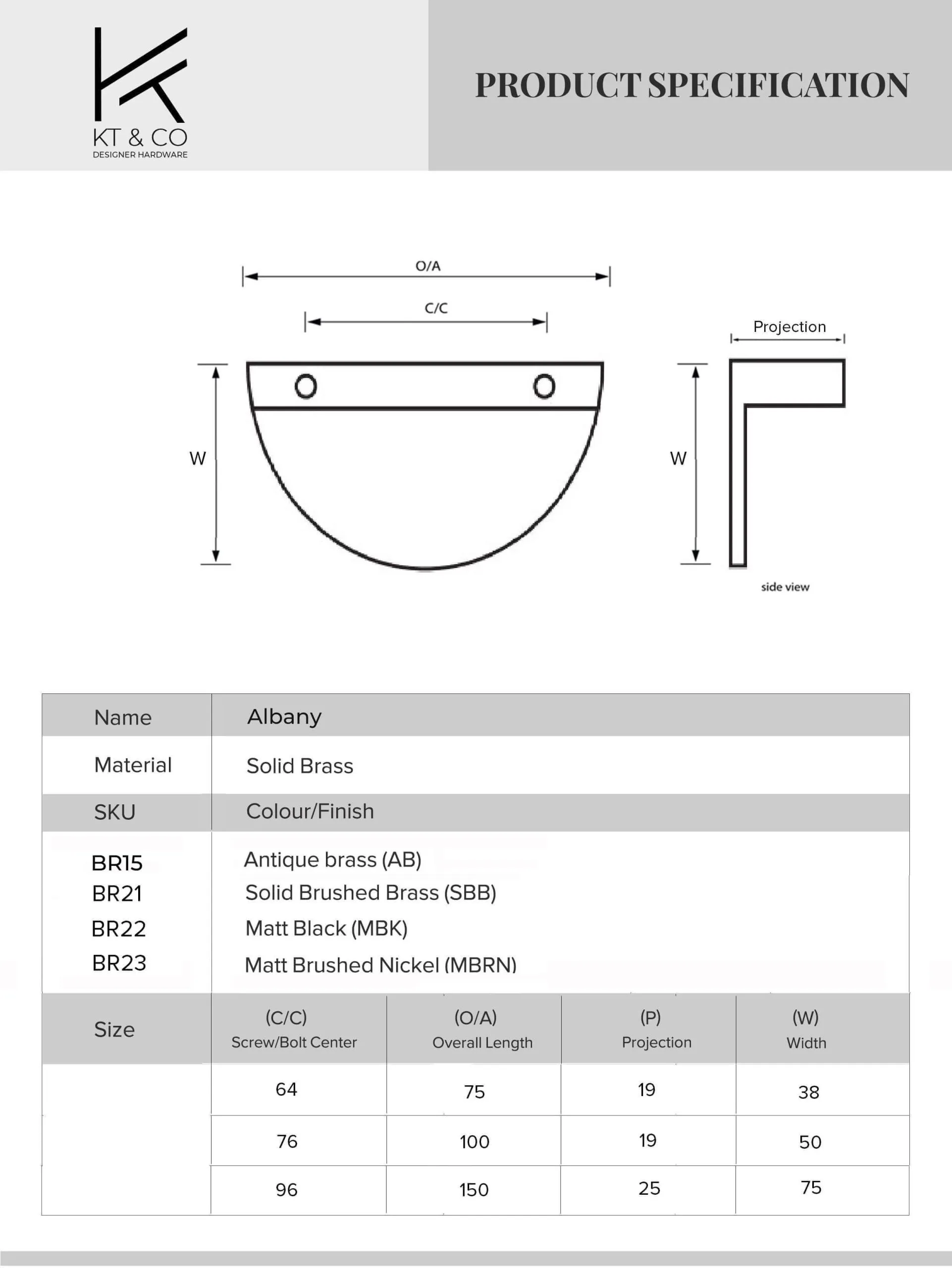 KT&CO Kitchen drawer handles luna pull half moon Albany Matt black / brushed brass /Brushed nickel - Image 2