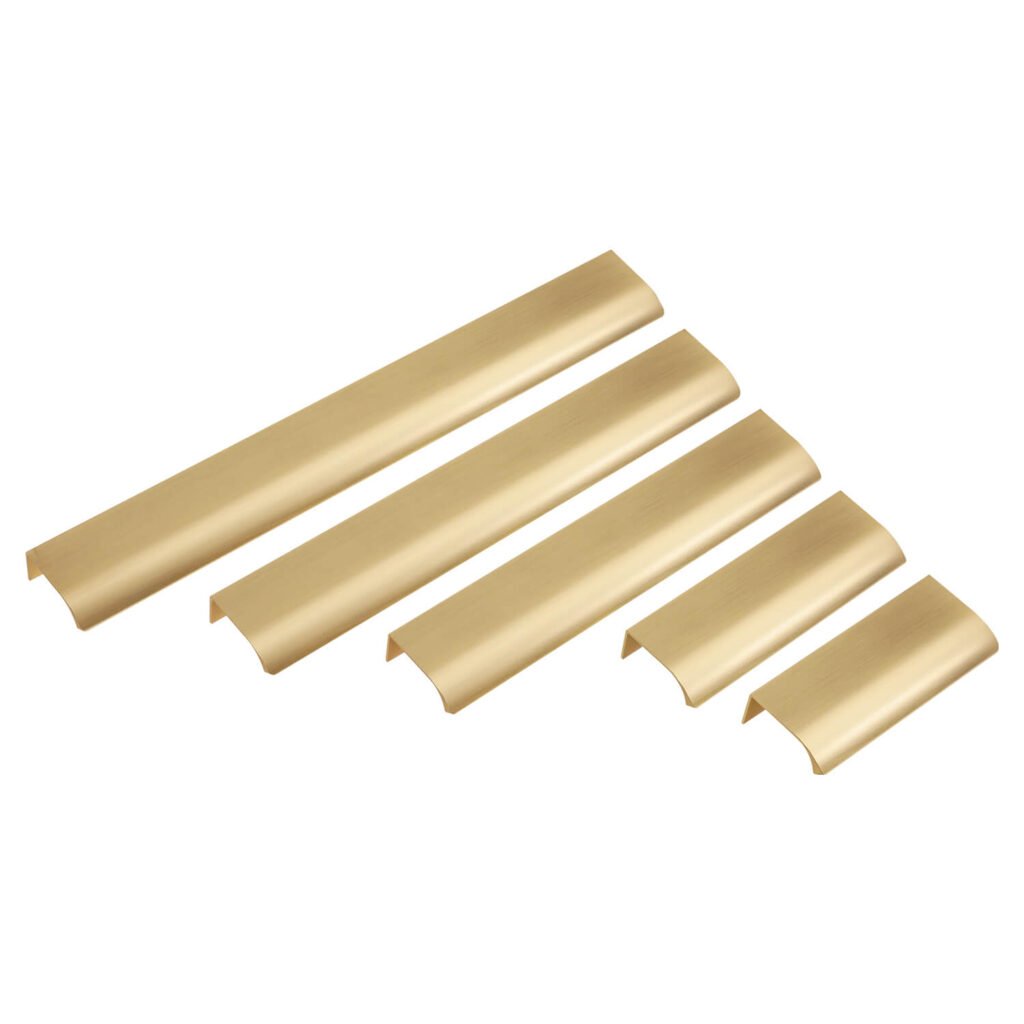 Contemporary Kitchen lip pull handles Matt brushed brass- old darwin handles