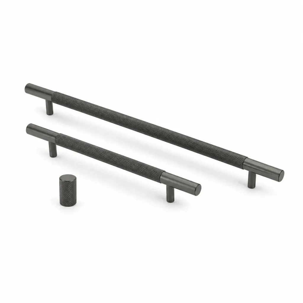 Kitchen Knurled cabinet handles gunmetal grey Bondi